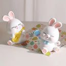 Modern white cute bunny figurine sculpture bedroom blue bow tie decor by Decorbites