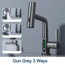 GobekUsa Digital Display Basin Faucet with 3-Way Nozzle: Pull Out, Rainfall Stream, Hot Cold Mixer
