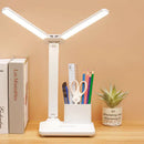 Modern white dual arm led desk lamp with pen holder bedroom light by Decorbites