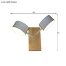 GobekUsa Modernist White Dual Drum Wall Light Fixture with 2 Iron Sconce Heads and Wood Backplate