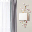 GobekUsa Modern White Fabric Square Wall Mount Lamp with Pink Crystal Accent - 2 Lights Sconce