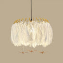 GobekUsa Modern White Feather Hanging Chandelier for Living Room