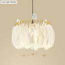 GobekUsa Modern White Feather Hanging Chandelier for Living Room