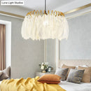 GobekUsa Modern White Feather Hanging Chandelier for Living Room