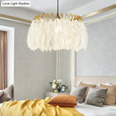 GobekUsa Modern White Feather Hanging Chandelier for Living Room