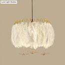 GobekUsa Modern White Feather Hanging Chandelier for Living Room