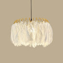 GobekUsa Modern White Feather Hanging Chandelier for Living Room