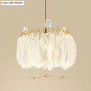 GobekUsa Modern White Feather Hanging Chandelier for Living Room