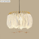 GobekUsa Modern White Feather Hanging Chandelier for Living Room