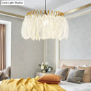 GobekUsa Modern White Feather Hanging Chandelier for Living Room
