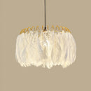 GobekUsa Modern White Feather Hanging Chandelier for Living Room