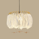 GobekUsa Modern White Feather Hanging Chandelier for Living Room