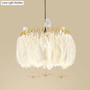 GobekUsa Modern White Feather Hanging Chandelier for Living Room