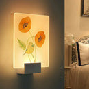 GobekUsa Modern White Wall Mounted Lamp with Corner LED Mural Lighting and Patterned Acrylic Shade – Flower/Bird Design