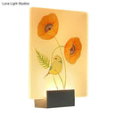 GobekUsa Modern White Wall Mounted Lamp with Corner LED Mural Lighting and Patterned Acrylic Shade – Flower/Bird Design