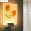 GobekUsa Modern White Wall Mounted Lamp with Corner LED Mural Lighting and Patterned Acrylic Shade – Flower/Bird Design