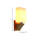 GobekUsa Modern White Frosted Glass Cuboid Sconce - Wood Wall Lamp with Metal Base