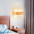 GobekUsa Modern White Glass Rectangle Sconce with Wooden Accents - Single-Bulb Wall Light Fixture