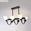 GobekUsa Modern White Glass Linear Kitchen Pendant Light Fixture - 6/8/10 Lights - Black Hanging Lamp Kit - Down/Up