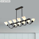 GobekUsa Modern White Glass Linear Kitchen Pendant Light Fixture - 6/8/10 Lights - Black Hanging Lamp Kit - Down/Up