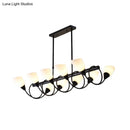 GobekUsa Modern White Glass Linear Kitchen Pendant Light Fixture - 6/8/10 Lights - Black Hanging Lamp Kit - Down/Up