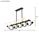 GobekUsa Modern White Glass Linear Kitchen Pendant Light Fixture - 6/8/10 Lights - Black Hanging Lamp Kit - Down/Up