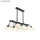 GobekUsa Modern White Glass Linear Kitchen Pendant Light Fixture - 6/8/10 Lights - Black Hanging Lamp Kit - Down/Up