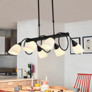 GobekUsa Modern White Glass Linear Kitchen Pendant Light Fixture - 6/8/10 Lights - Black Hanging Lamp Kit - Down/Up