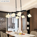 GobekUsa Modern White Glass Linear Kitchen Pendant Light Fixture - 6/8/10 Lights - Black Hanging Lamp Kit - Down/Up