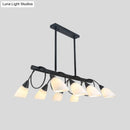 GobekUsa Modern White Glass Linear Kitchen Pendant Light Fixture - 6/8/10 Lights - Black Hanging Lamp Kit - Down/Up