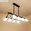 GobekUsa Modern White Glass Linear Kitchen Pendant Light Fixture - 6/8/10 Lights - Black Hanging Lamp Kit - Down/Up