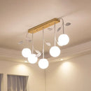 GobekUsa 3/5 Light Orb Island Ceiling Lamp with Milky Glass & Wooden Canopy - Modern & Simple Design