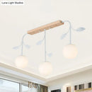 GobekUsa 3/5 Light Orb Island Ceiling Lamp with Milky Glass & Wooden Canopy - Modern & Simple Design