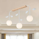 GobekUsa 3/5 Light Orb Island Ceiling Lamp with Milky Glass & Wooden Canopy - Modern & Simple Design