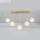 GobekUsa 3/5 Light Orb Island Ceiling Lamp with Milky Glass & Wooden Canopy - Modern & Simple Design
