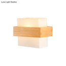 GobekUsa Modern White Glass Rectangle Sconce with Wooden Accents - Single-Bulb Wall Light Fixture