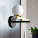 GobekUsa Modern White Glass Sphere Wall Lighting with Gold LED - Single Light Wall Mounted Fixture