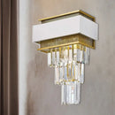 GobekUsa Modern White Square/Round Crystal Prisms Wall Sconce with Gold Mesh