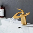 GobekUsa Golden/White Basin Faucet: Black Brass Waterfall Sink Mixer Tap, Hot & Cold.