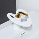 GobekUsa Golden/White Basin Faucet: Black Brass Waterfall Sink Mixer Tap, Hot & Cold.