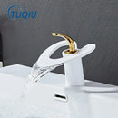 GobekUsa Golden/White Basin Faucet: Black Brass Waterfall Sink Mixer Tap, Hot & Cold.