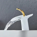 GobekUsa Golden/White Basin Faucet: Black Brass Waterfall Sink Mixer Tap, Hot & Cold.