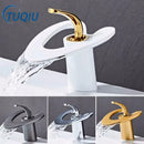 GobekUsa Golden/White Basin Faucet: Black Brass Waterfall Sink Mixer Tap, Hot & Cold.