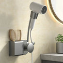 Modern white & gray wall mounted hair dryer bathroom storage rack by Decorbites