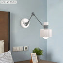GobekUsa Modern Grey Metal Wall Sconce Light with Adjustable Arm - 1 Bulb Drum Fixture