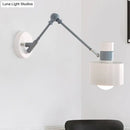 GobekUsa Modern Grey Metal Wall Sconce Light with Adjustable Arm - 1 Bulb Drum Fixture