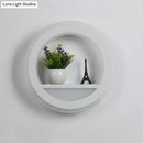 GobekUsa Nordic White LED Acrylic Halo Ring Wall Sconce Light Fixture with Shelf Design