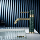 GobekUsa Brushed Gold Bathroom Faucet with Swivel Spout and Marble Accents