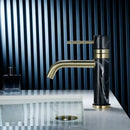 GobekUsa Brushed Gold Bathroom Faucet with Swivel Spout and Marble Accents