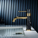 GobekUsa Brushed Gold Bathroom Faucet with Swivel Spout and Marble Accents